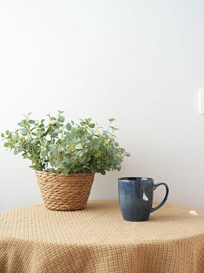 Bosmarlin Ceramic Coffee Mug Set of 4, 17 Oz, Coffee Cups with Big Handle, Microwave Safe, Unique Reactive Glaze (Deep Blue, 17 Oz)