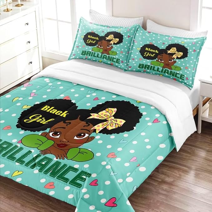 Black Girl Comforter Set Twin for Kids Teens Youth,Black Girl Magic Bedding Set,African American Girl Inspirational Quotes Comforter Set,Black Princess Bed Bedroom Set