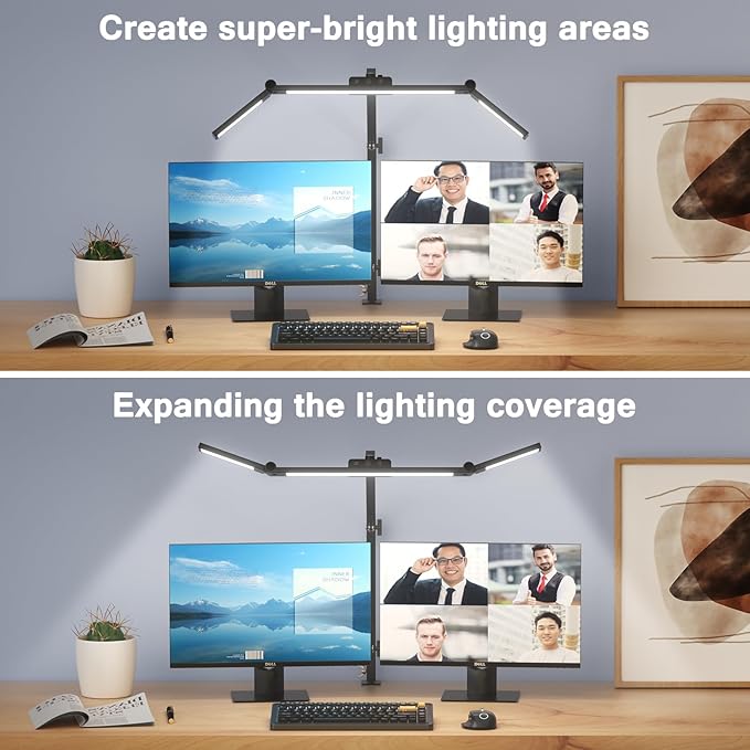 Led Desk Lamp for Office Home, Architect Desk Lamp with Clamp, Ultra Bright Dimmable Table Light, Stepless Dimming and Tempering Desk Light for Workbench Drafting Reading Study (Black)