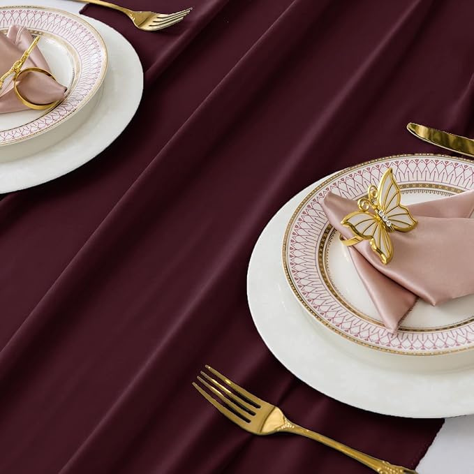 Pack of 2 | Burgundy | 14ft Chiffon Table Runner 29x170 Inches Long Romantic Rustic Sheer Gauze Runner for Wedding Bridal Shower Birthday Banquets Engagement Spring Easter Boho Decorations