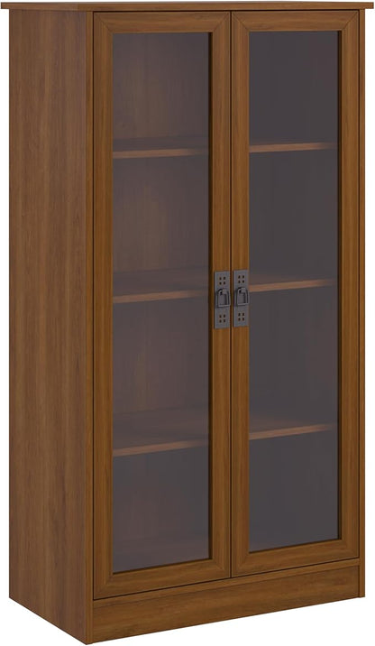 Ameriwood Home Quinton Point 4 shelves Bookcase with Glass Doors, Inspire Cherry