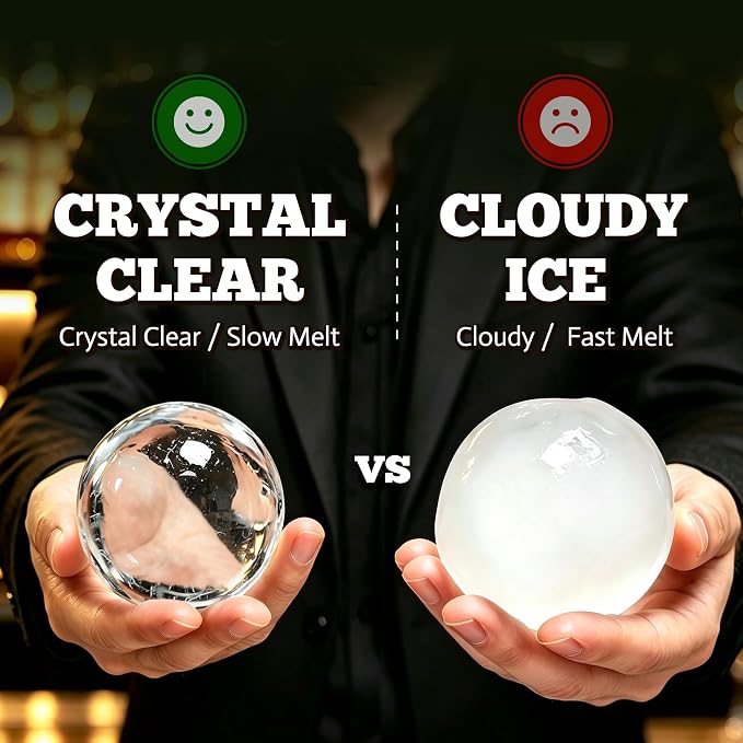 Crystal Clear Ice Ball Maker with Insulated Black Cup – Large Sphere Silicone Ice Mold for Whiskey & Cocktails Slow Melting Clear Ice Maker, Bourbon, Scotch Gifts for Home Bar 2 Pack