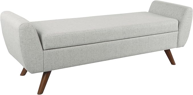 HomePop Modern Storage Bench with Wood Legs Home Décor|Bench with Storage for Living Room & Bedroom - Light Gray Woven