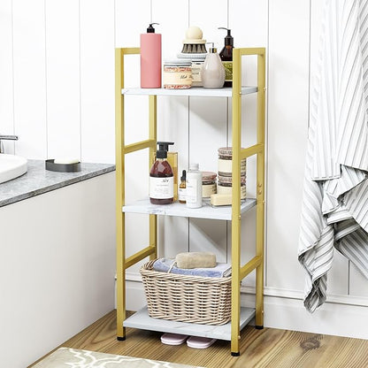 Bookshelf Storage Shelf Bookcase, 3 Tier Industrial Bookcase,Small Book case for Living Room, Bedroom, and Home Office, Easy Assembly Free Combination Multi-Functional Organizer(3 Tier,Gold)