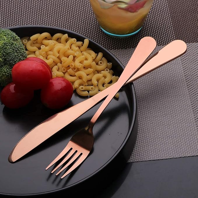 Travel Utensils Set with Case Reusable Portable Cutlery Set Stainless Steel 8pcs Including Dinner Knife Fork Spoon Chopsticks straws(Rose Gold)