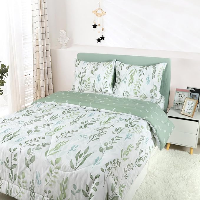 DILIMI King Size Comforter Set, 3 Pieces King Comforter Set, Reversible Green Comforter King, Ultra Soft and Fluffy Bedding Comforter Sets with Comforter, 2 Pillowcase