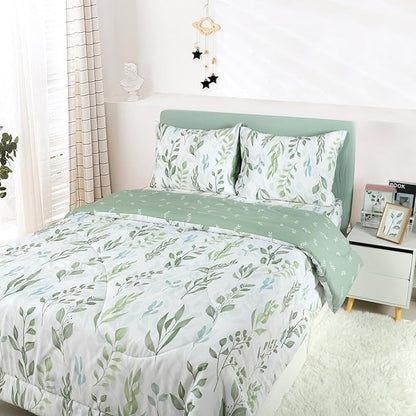 DILIMI Queen Comforter set, 3 Pieces Queen Size Comforter Sets, Reversible Green Comforter Queen, Ultra Soft and Fluffy Bedding Comforter Sets with Comforter, 2 Pillowcase
