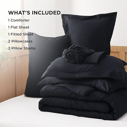 Bedsure Black King Size Comforter Set - 7 Pieces Solid King Bed Set, King in a Bag with Quilted Warm Fluffy Comforters, Sheets, Pillowcases & Shams