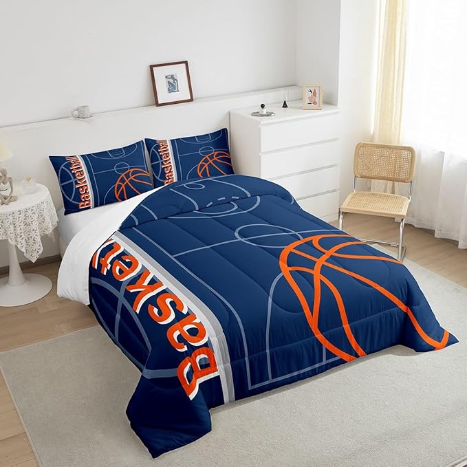 Feelyou Basketball Bedding Set Twin Size Gaming Sports Comforter Set for Kids Boys Girls Decor Ball Games Comforter Basketball Lover Duvet Set Bedroom Quilt Set