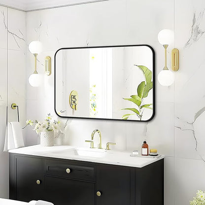 Fabuday Black Wall Mirror for Bathroom Over Sink - 20x30 Matte Metal Framed Rectangle Mirror, Rounded Rectangular Vanity Mirrors for Living Room, Bedroom, Entryway, Hallway, Horizontally/Vertically