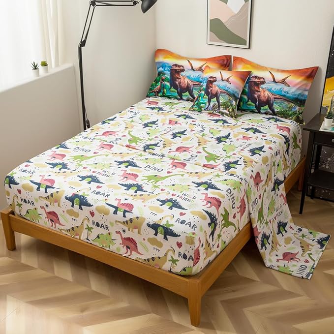 ADASMILE A & S Dinosaur Comforter Full Size for Boys Dinosaur Bedding Set for Kids 6 Pieces Dinosaur Comforter Set with Sheets Bed in A Bag T-Rex Dinosaur Comforter and Sheets Set for Home Decor