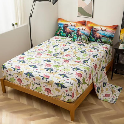 ADASMILE A & S Dinosaur Comforter Full Size for Boys Dinosaur Bedding Set for Kids 6 Pieces Dinosaur Comforter Set with Sheets Bed in A Bag T-Rex Dinosaur Comforter and Sheets Set for Home Decor