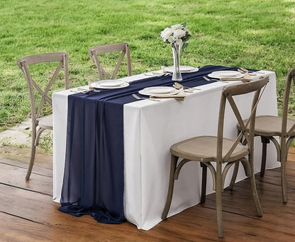 Pack of 10 | Navy Blue | 14ft Chiffon Table Runner 29x170 Inches Long Romantic Rustic Sheer Gauze Runner for Wedding Bridal Shower Birthday Banquets Engagement Spring Easter Boho Decorations