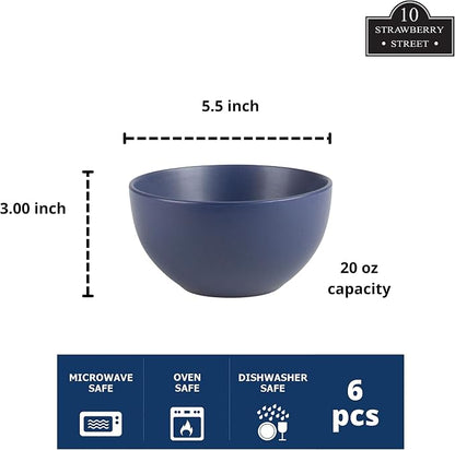 10 Strawberry Street Wazee Matte 5.5"/16oz Cereal Bowl, Set of 6, Midnight Blue