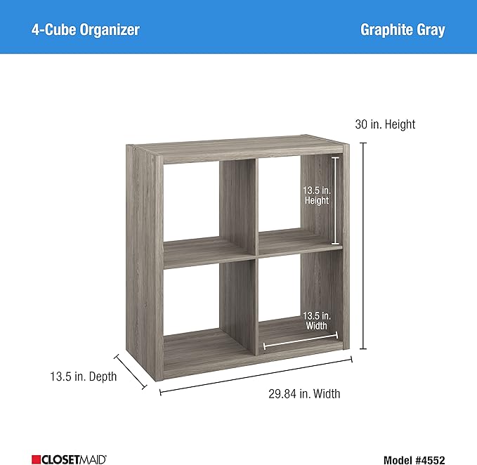ClosetMaid 4552 Decorative Open Back 4-Cube Storage Organizer, Graphite Gray