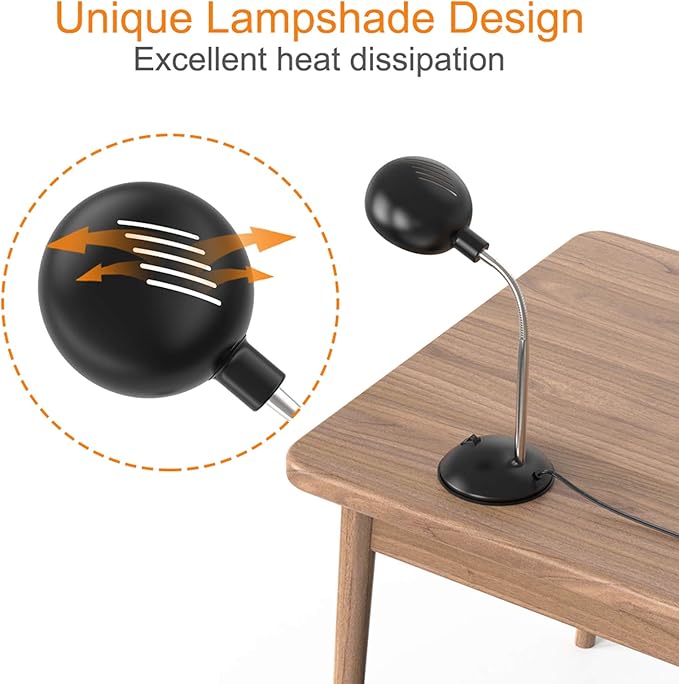 LEPOWER Metal Desk Lamp, Flexible Goose Neck Table Lamp, Eye-Caring Study Desk Lamp with E12 Lamp Base, Adjustable Desk Lamp for Living Room, Bedroom, Study Room and Home Office (Black)