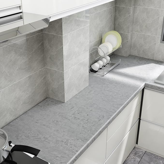 CRE8TIVE 24"x118" Wide Grey Concrete Wallpaper Peel and Stick Removable Cement Contact Paper Thick Texture Self Adhesive Waterproof Paper Roll for Countertop Cabinet Industrial Decorative Vinyl Film
