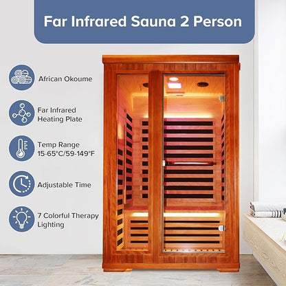 Far Infrared Sauna Home Sauna Spa Room for 2 Person Low-EMF Wood 1880W Indoor Saunas with Oxygen Bar 47.2 * 41.3 * 74.8Inch