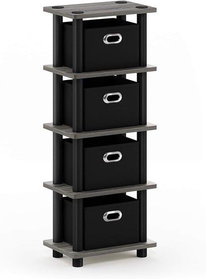 FURINNO Turn-N-Tube LACi 4-Bins System Rack, French Oak Grey/Black