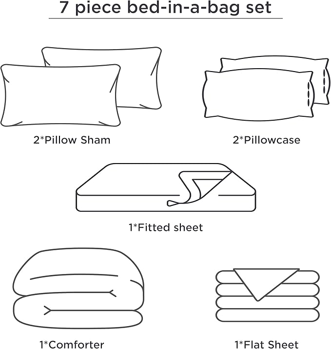 Bedsure Bed in a Bag King Size 7 Pieces, Purple White Striped Bedding Comforter Sets All Season Bed Set, 2 Pillow Shams, Flat Sheet, Fitted Sheet and 2 Pillowcases