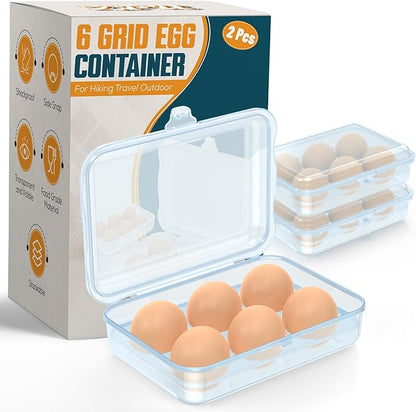 ZPU Egg Holder Camping, 2Pcs 6 Grid Egg Container, Plastic Egg Carrier for Camping Picnic Travel Outdoor Refrigerator Kitchen, Protective Egg Storage Case, Blue