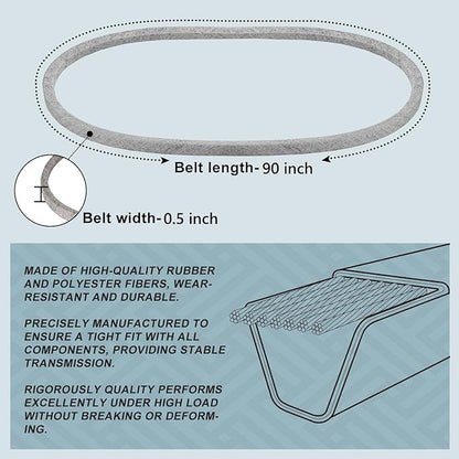 1/2 x 90'' Mower Belt for Cub Cadet MTD 754-0330 754-3035 John Deere M82718 M79204 AYP Craftsman 105732X 125907X 120302X Ariens 21546076 Husqvarna 532125907 532193214 Kevlar Lawn Mower Belt (193214)
