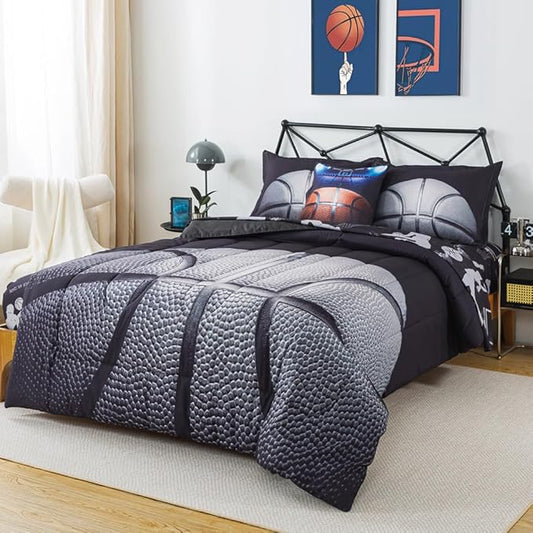 ADASMILE A & S Basketball Comforter Twin for Boys Basketball Bedding Twin for Kids Basketball Sports Comforter with Basketball Sheets 6 Pieces Bed in A Bag Comforter Twin for Boys Teens Sports Bed Set