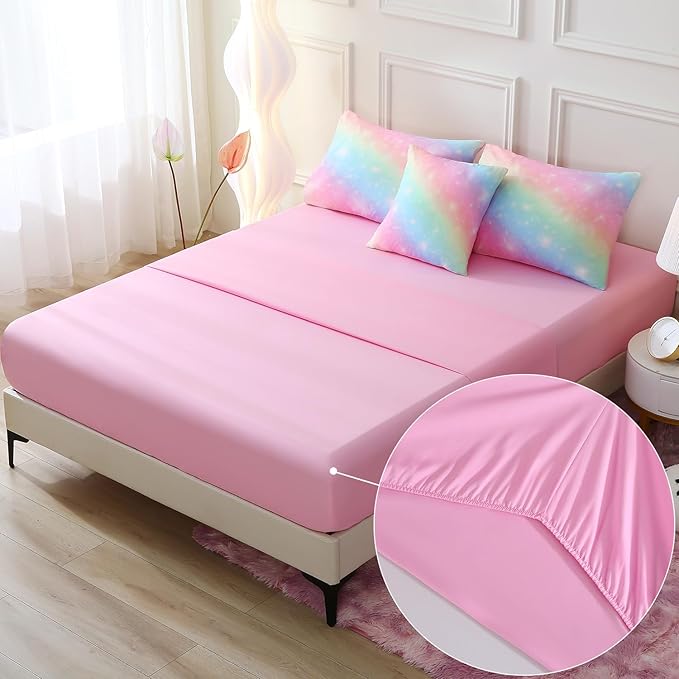 JQinHome Glitter Bedding Set Full Size,6 Piece Bed in A Bag 3D Colorful Rainbow Galaxy Comforter Set for Girls Kids-All Season Microfiber Tie-Dye Bedding Sets(Rainbow)