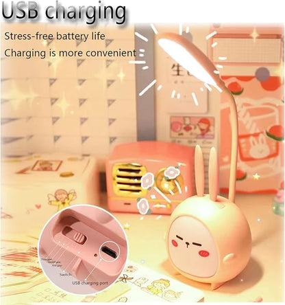 Mini Bunny Night Light, Portable LED Table Light, Cute Rabbit Foldable USB Rechargeable Reading Light Bedroom Children's Bedside Study (Pink Rabbit)