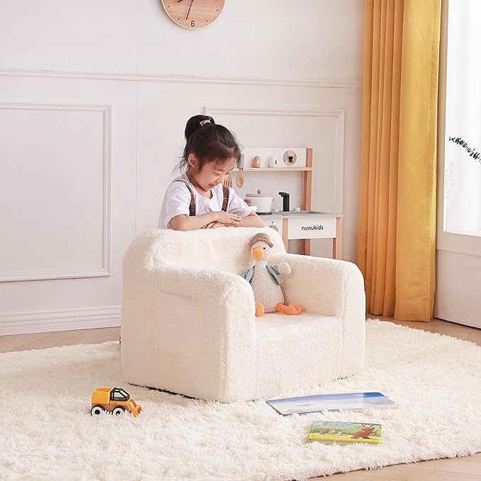 Tiita Kids Sofa, Children Couch with Carrying Handle & Side Pockets, Kids Foam Chair, Toddler Armrest Chair, Lightweight Children Sofa Chair, Kids Read Sofa for Girl or Boy (Grey)