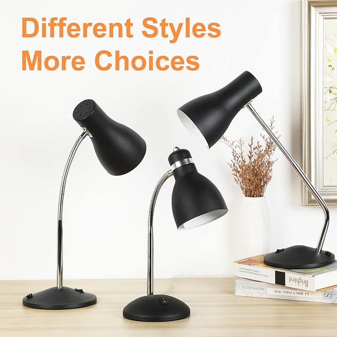 Table Lamp, Small Desk Lamp with Flexible Gooseneck, Adjustable Study Lamp with ON/Off Switch, Nightstand Lamp for Dorm Room, Bedroom, Classroom, College