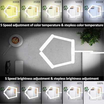 Transformable LED Desk Lamp, 41.5" Large Architect Desk Lamp with Clamp, White Computer Desk Light for Home Office, 24W Ultra Bright Auto Dimming Office Lighting Table Light for Crafting