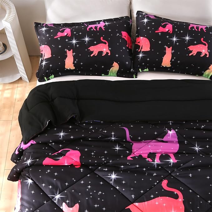 ENCOFT Cat Full Bedding Comforter Set Full for Girls and Boys Premium 3 Piece Cats Bedding Set Black Comfortable and Breathable for Teens and Adults with 1 Comforter and 2 Pillowcases