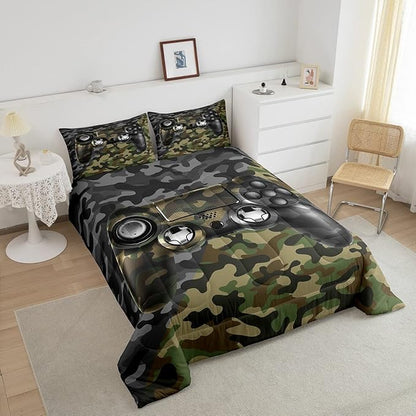 Feelyou Kids Gamer Comforter Set Camouflage Gaming Bedding Set for Boys Teens Bedroom Green Black Camo Video Game Decor Comforter Gamer Console Quilt Set Twin Size Duvet Quilted 2Pcs