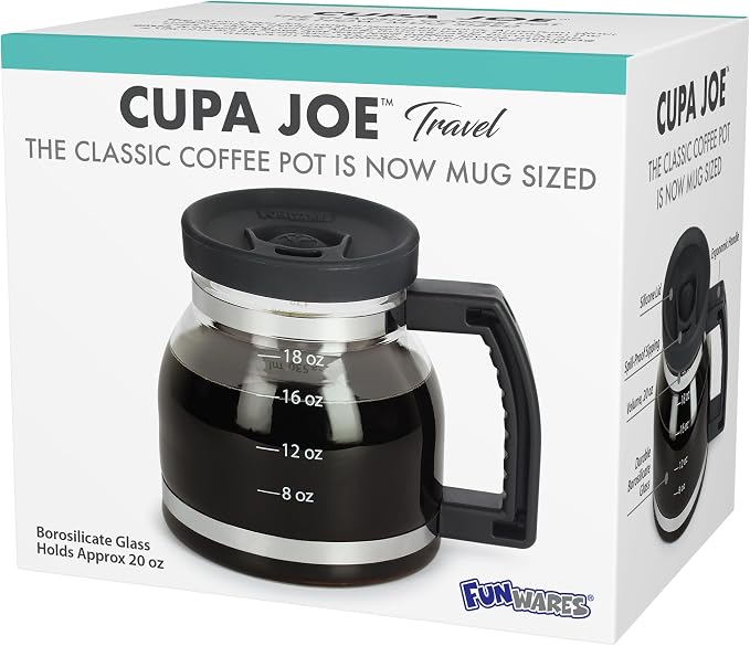 Cupa Joe Coffee Mug – 20oz Borosilicate Glass Diner Pot Mug with Spill-Proof Lid – Funny Novelty Gift for Coffee Lovers, Dads, Office, Travel & More | Borosilicate Glass, Hot & Cold Safe, Fits Most Car Cup Holders, Viral Gag Gift for Coffee Lovers, Dad...