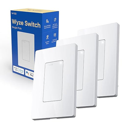 Wyze Switch, 2.4 GHz WiFi Smart Light Switch, Single-Pole, Needs Neutral Wire, Compatible & Cam Pan v3 Indoor/Outdoor IP65-Rated 1080p Pan/Tilt/Zoom Wi-Fi Smart Home Security Camera