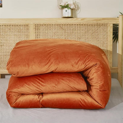 Burnt Orange Color Velvet Comforter Set King Solid Rust Color Flannel Velvet Bedding Comforter Set All Caramel Colour 3 PCs Shaggy Soft Warm and Durable Flannel Blanket King