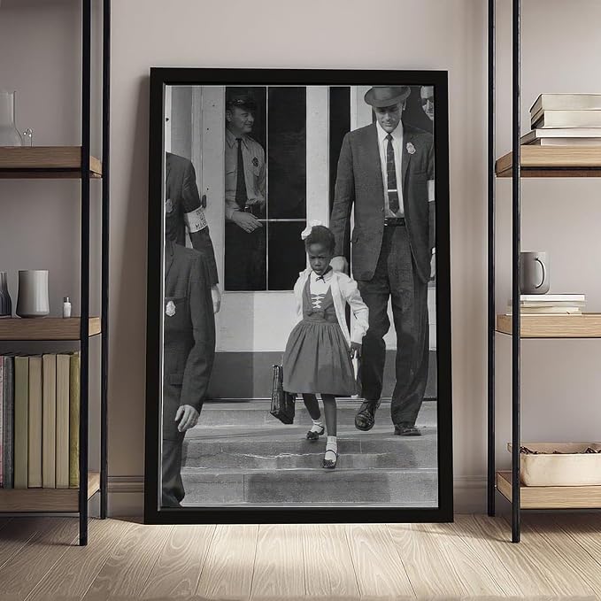 UXCBIA Young Black Girl Protesting, Ruby Bridges, Civil Rights Movement, Vintage Feminism Poster Canvas Poster Bedroom Decor Sports Landscape Office Room Decor Gift Black Frame 08x12in(20x30cm)