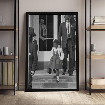 UXCBIA Young Black Girl Protesting, Ruby Bridges, Civil Rights Movement, Vintage Feminism Poster Canvas Poster Bedroom Decor Sports Landscape Office Room Decor Gift Black Frame 08x12in(20x30cm)