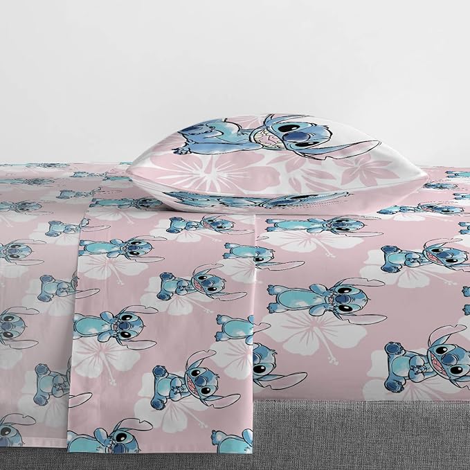Disney Lilo & Stitch Full Comforter Set - 7 Piece Bedding includes Sheet Set & Pillow Covers - Super Soft Kids Floral Bedding