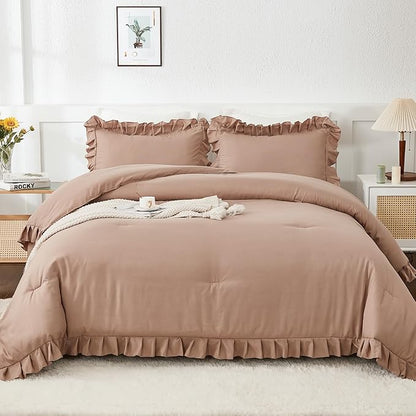 Andency Taupe Full Size Comforter Set, 3 Pieces Boys Men Solid Bedding Comforters & Sets, All Season Farmhouse Fluffy Bed Set Bedspread Blanket Quilts Gifts