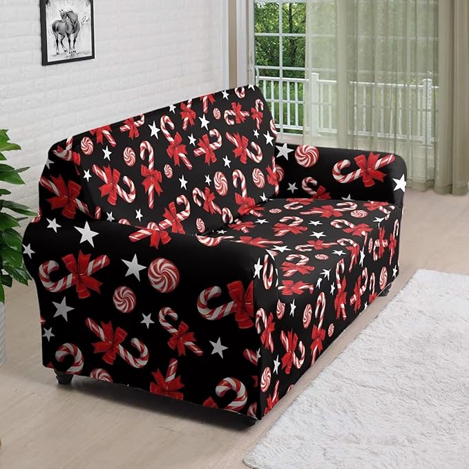FKELYI Christmas Easy Going Stretch Sofa Slipcover Candy Cane Sofa Couch Cover Non-Slip Sofa Slipcovers Washable Furniture Protector L