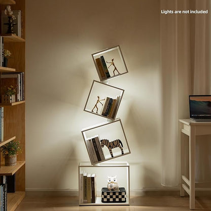 Bookshelf, 4-Tier Bookshelves, 49.2" Tall White Bookshelf, Book Shelf, Bookcase, Modern Book Storage, Storage Shelves for CDs/Books/Home Decor, Display Shelf for Living Room, Bedroom, Office