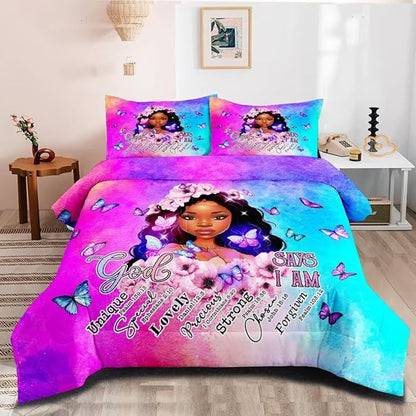 Black Girl Comforter Set Queen,Black Girl Magic Bedding Set,You are Beautifu Lady Bed Bedroom Set,African American Girl Inspirational Quotes Comforter Set