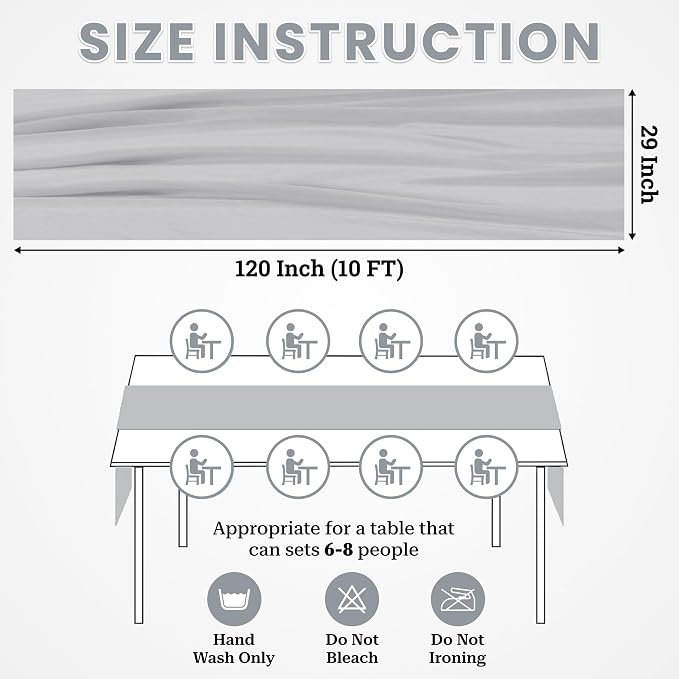Pack of 15 | Grey | 10ft Chiffon Table Runner 29x120 Inches Long Romantic Rustic Sheer Gauze Runner for Wedding Bridal Shower Birthday Banquets Engagement Spring Easter Boho Decorations