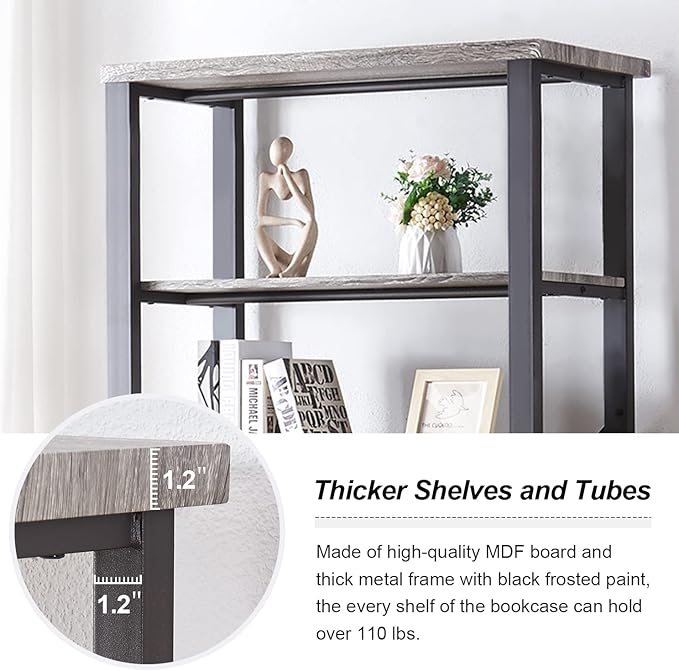 HOMBAZAAR Bookshelf, 6-Tier Vintage Industrial Book Shelf, Rustic Wood and Metal Bookcase and Bookshelves, Free Standing Storage Large Bookshelf for Living Room, Bedroom and Kitchen, Grey Oak