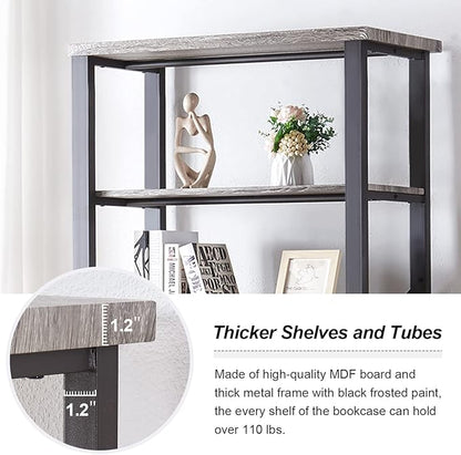 HOMBAZAAR Bookshelf, 6-Tier Vintage Industrial Book Shelf, Rustic Wood and Metal Bookcase and Bookshelves, Free Standing Storage Large Bookshelf for Living Room, Bedroom and Kitchen, Grey Oak