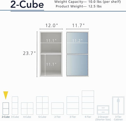 Apexa 2 Cube Storage Organizer Shelves, Stackable Wood Bookcase Fits Cubby Bins for Organization, Dorm Teen Room Decor & Home Office, White