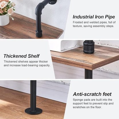 HOMBAZAAR Industrial Bookshelf, 7-Tier Industrial Pipe Bookshelf, Wall Mounted Ladder Shelves with Metal Frame for Home Office, Living Room, Oak Brown