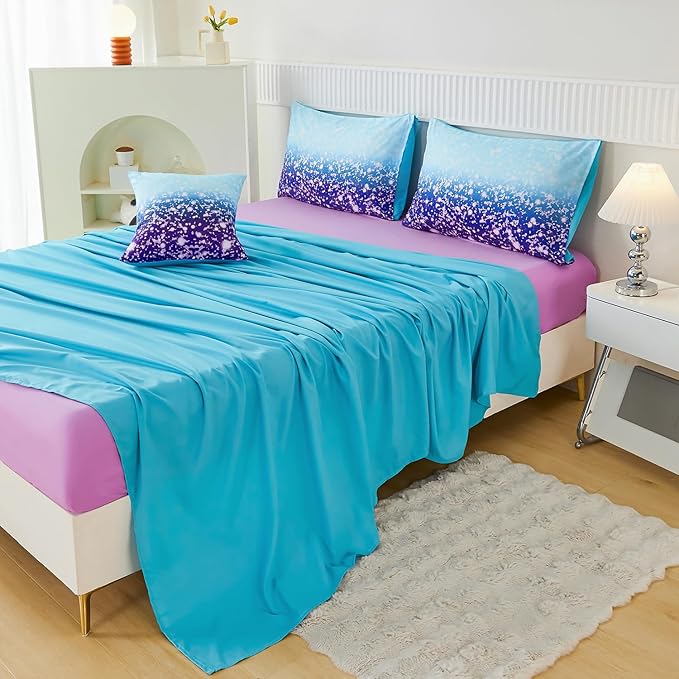 PERFEMET Queen Comforter Set with Sheets, 6 Pcs Blue Purple Girls Bedding Set, Tie Dye Rainbow Comforter for Queen Size Bed, Colorful Ombre Bedroom Decor Bed in A Bag for Teens Girls